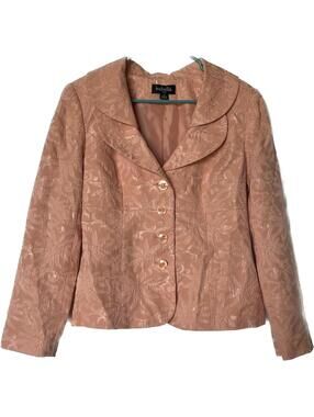 Isabella Peach Floral Jacquard Blazer Jacket & Skirt  Suit Set